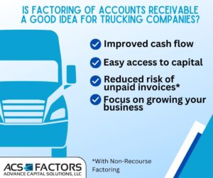 Graphic listing the benefits of factoring of accounts receivable for trucking companies.