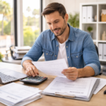 invoice factoring California business owner reviewing invoices and financial documents